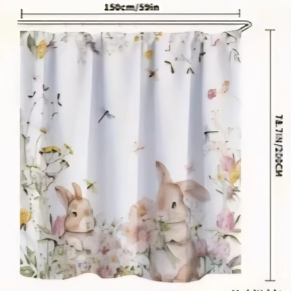 New Floral Bunny Shower Curtain w/ Hooks #1041-1590